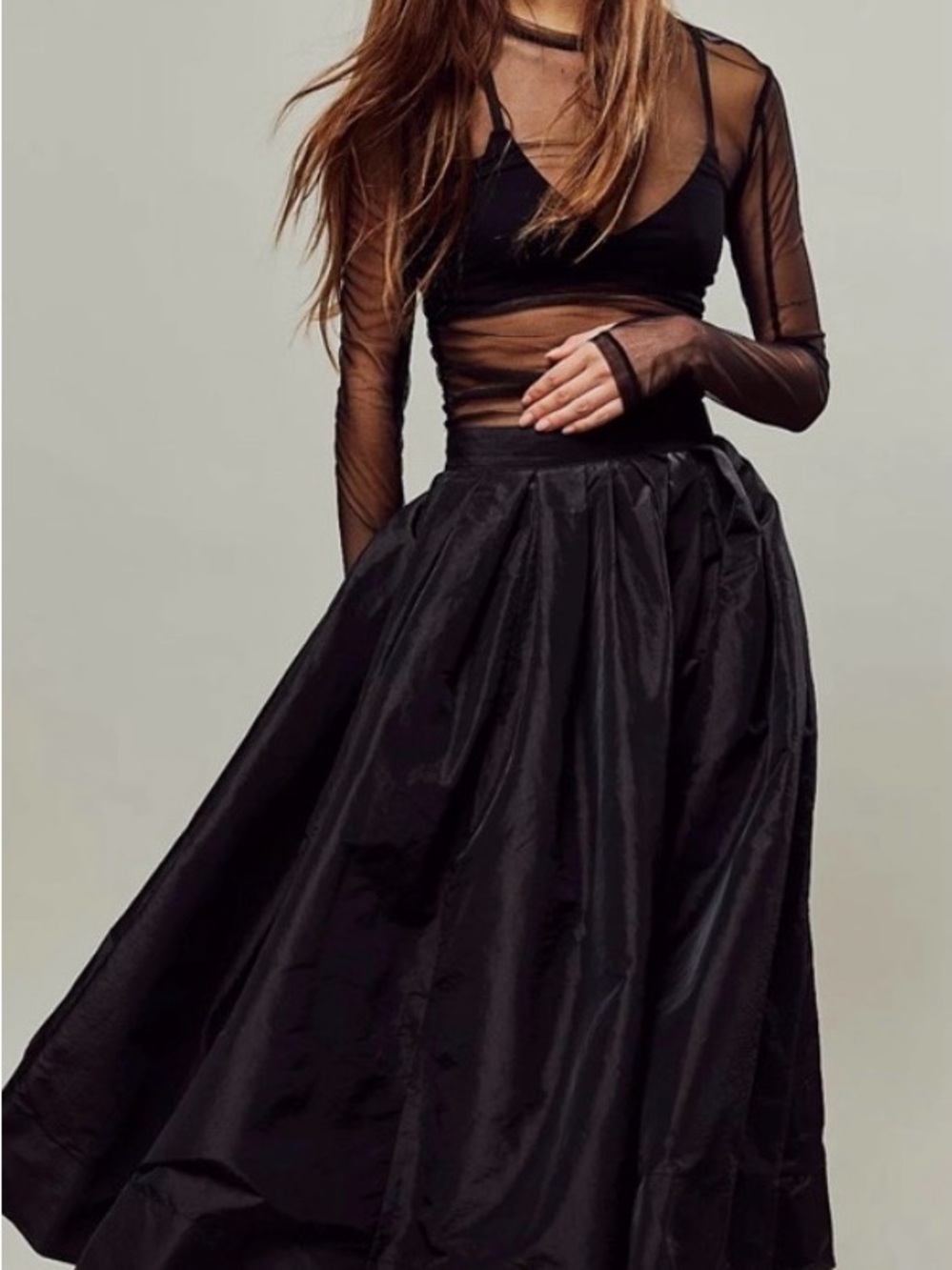 Free People Emilia Black Maxi Skirt with Pleated Waist